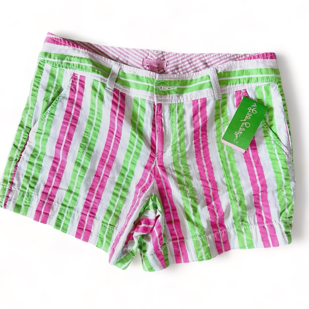 Lilly Pulitzer Callahan Seersucker Shorts Pink and Green Size 6